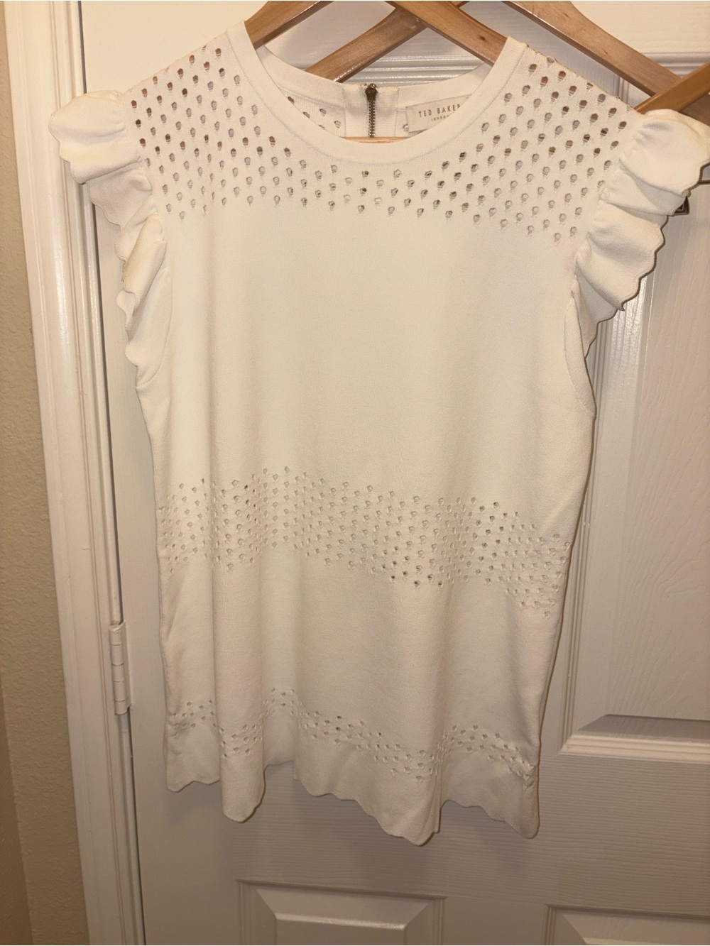 Ted Baker Cream Eyelet Ruffle Sleeve Tunic